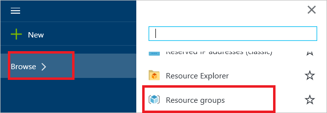 Screenshot shows the Azure portal with Browse and Resource groups selected.