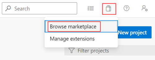 Screenshot that shows how to browse the Visual Studio Marketplace for extensions.