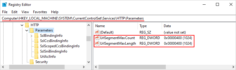 Screenshot that shows the registry editor.