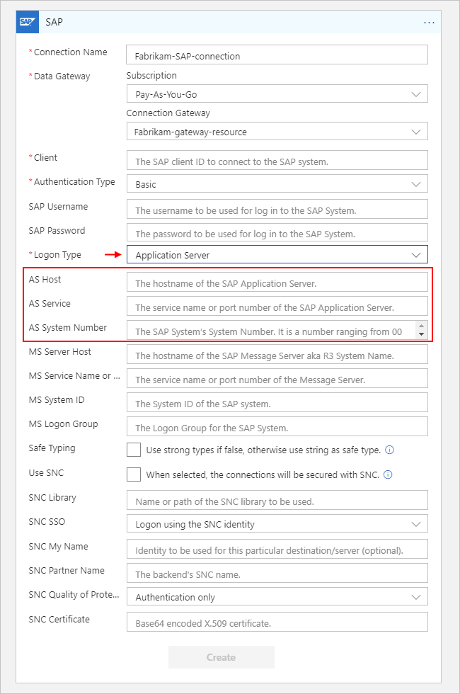 Screenshot: Erstellen einer Verbindung mit dem SAP-Anwendungsserver