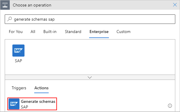 Screenshot: Auswählen der Aktion „Schemas generieren“ auf der Registerkarte „Unternehmen“