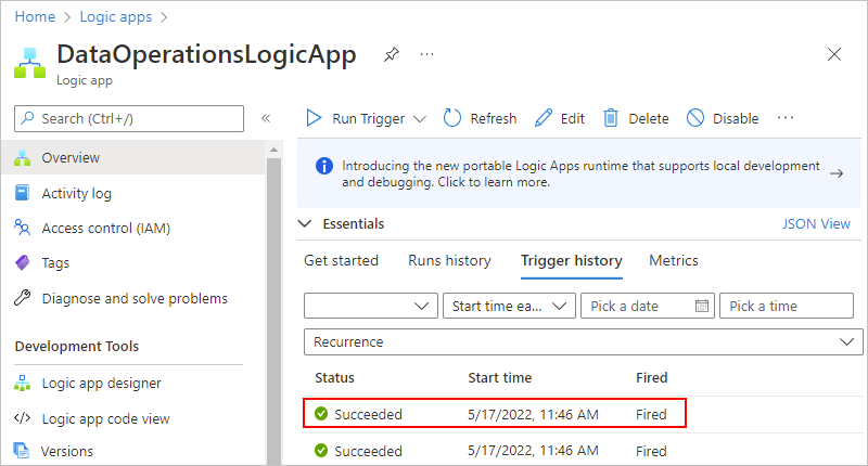 Screenshot showing the Consumption workflow trigger entry selected.