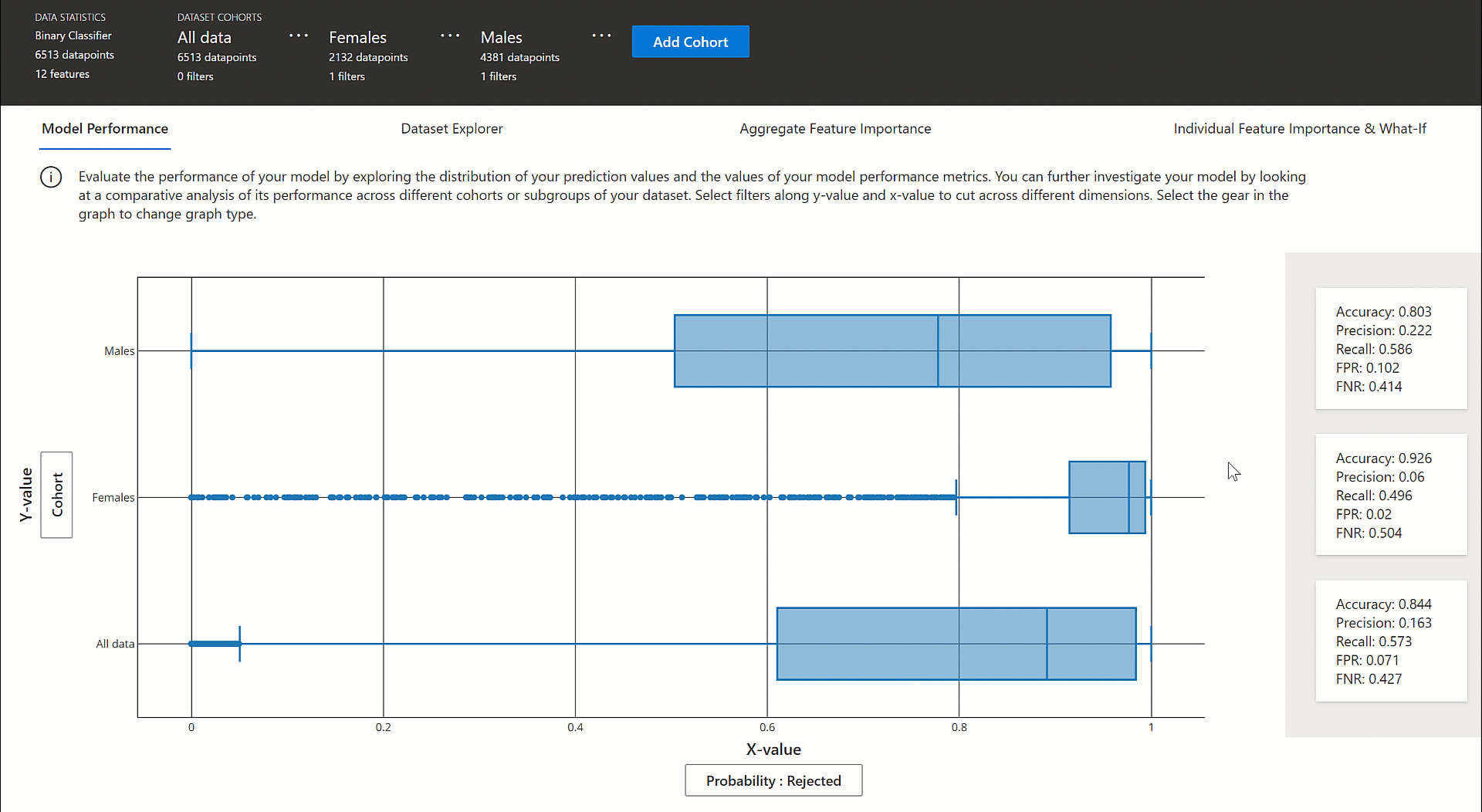 Model performance tab in the explanation visualization