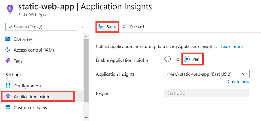 Add Application Insights to Azure Static Web Apps