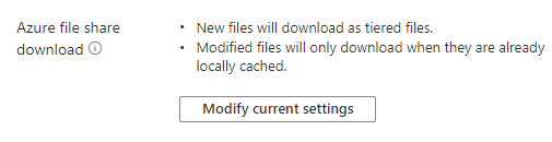 Eine Abbildung, die das Downloadverhalten der Azure-Dateifreigabe für einen derzeit gültigen Serverendpunkt darstellt sowie eine Schaltfläche zum Öffnen eines Menüs, das dessen Änderung gestattet.
