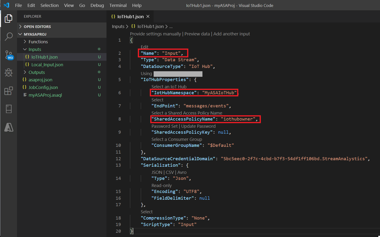 Konfigurieren des Eingabewerts in Visual Studio Code