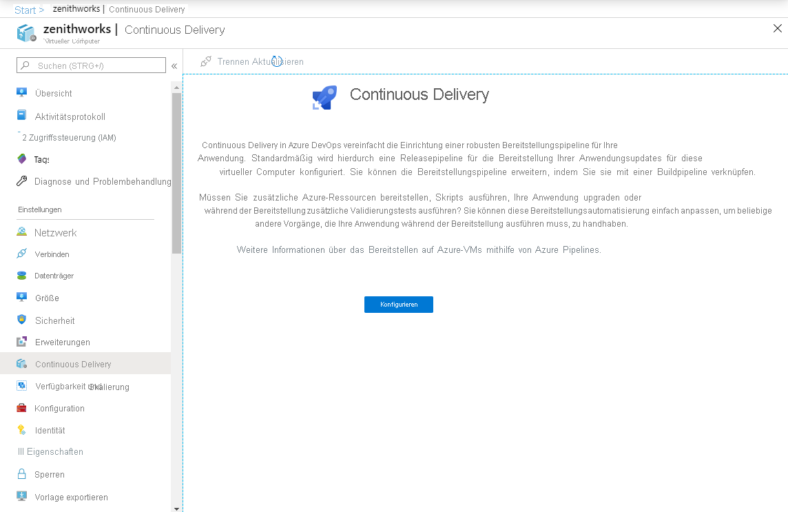 Screenshot: Einstellungen von Continuous Delivery.