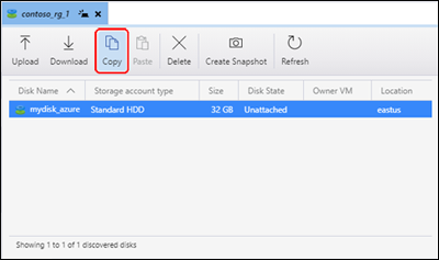 Screenshot: Azure Storage-Explorer mit hervorgehobener Schaltfläche „Kopieren“.