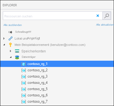 Screenshot: Azure Storage-Explorer mit hervorgehobenem Knoten „Datenträger“ zum Hochladen eines Datenträgers.