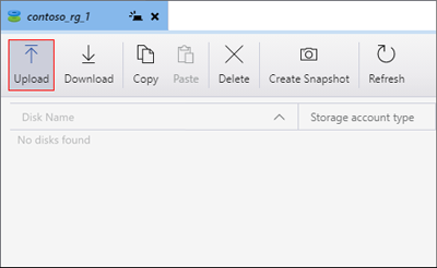 Screenshot: Azure Storage-Explorer mit hervorgehobener Schaltfläche „Hochladen“.