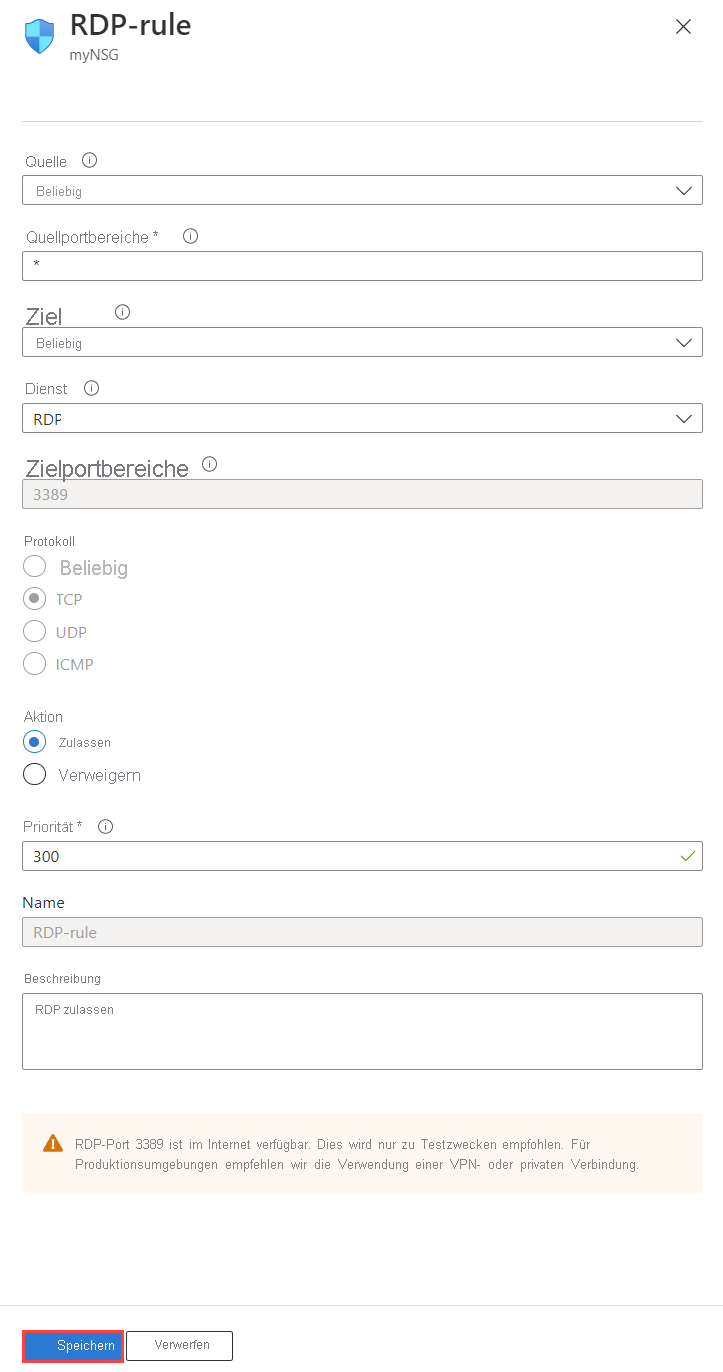 Screenshot of change of an inbound security rule details of a network security group in Azure portal.
