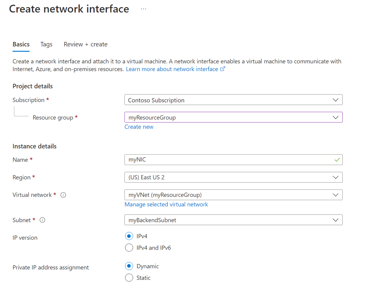 Screenshot der Anzeige „Virtuelles Netzwerk erstellen“ im Azure-Portal.