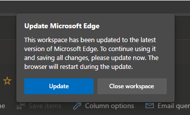 Aufforderung zum Aktualisieren von Microsoft Edge