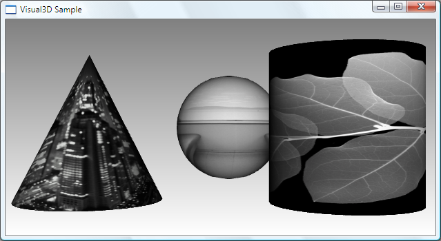 Screenshot eines Beispiels, das 3D-Formen mit unterschiedlichen Texturen anzeigt