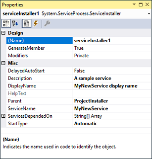 Eigenschaften für einen Windows-Dienst-Installer