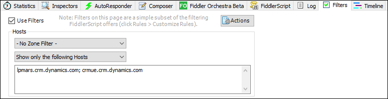 Datenverkehr, der in der Fiddler-Benutzeroberfläche angezeigt wird, filtern.