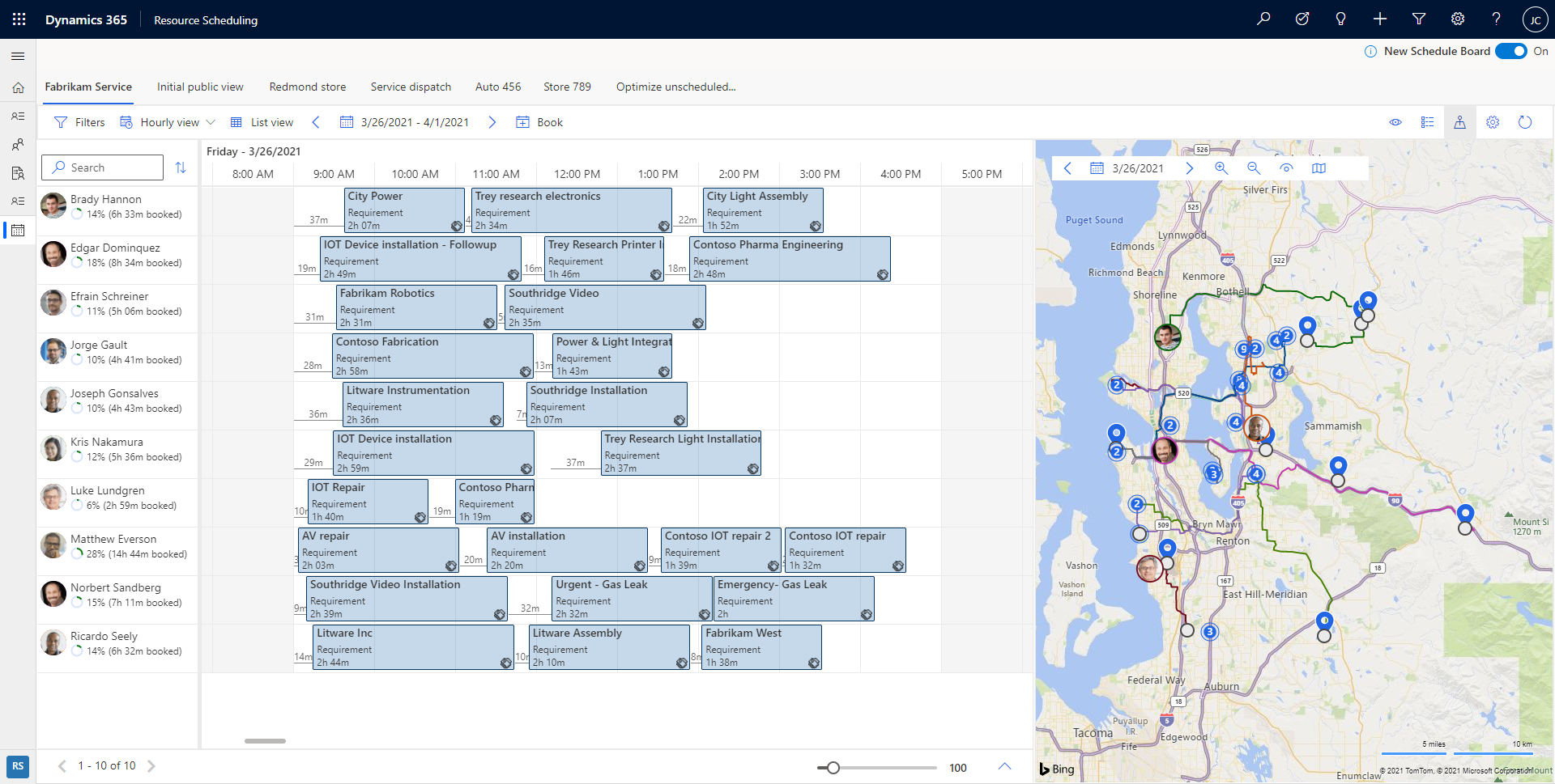 Screenshot des Filterlayouts der Zeitplanübersicht mit Kartenansicht.