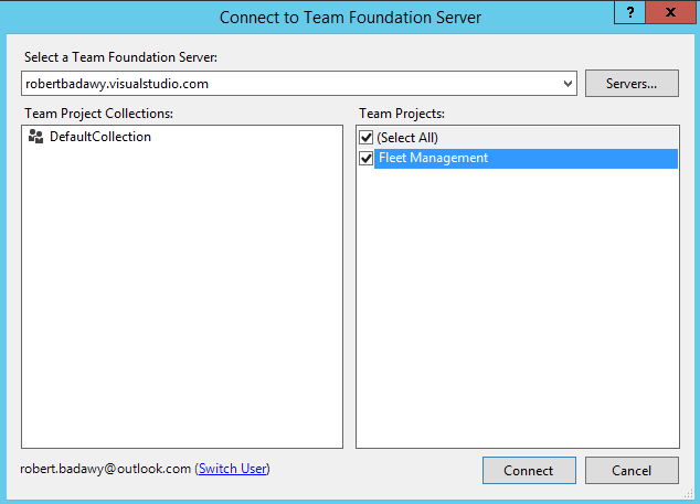 Connect to Team Foundation Server.