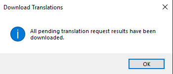 Download Translations window for the DTS extension.