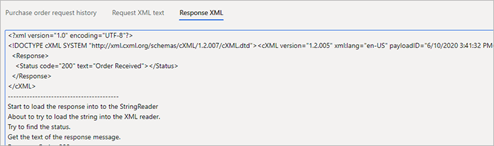 Registerkarte „XML-Antwort“.