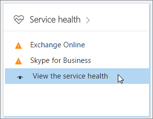 Screenshot mit der Option „Dienststatus anzeigen“, die im Admin Center ausgewählt wurde.