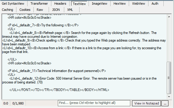 Screenshot: TextView der HTTP-Antwortanalyse.