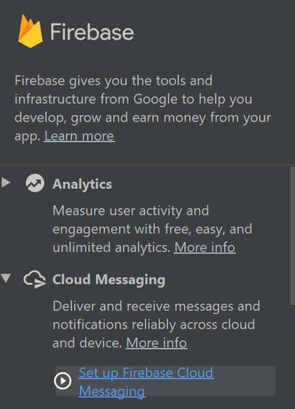 Android Studio – Firebase Asst. – Einrichten von Cloudmessaging