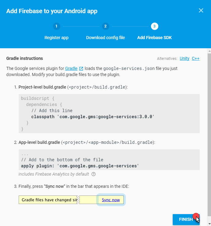 Firebase : Hinzufügen zur Android-App fertig stellen