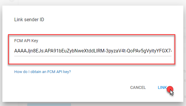 Google Play – Verknüpfen einer Absender-ID – Hinzufügen eines FCM-API-Schlüssels