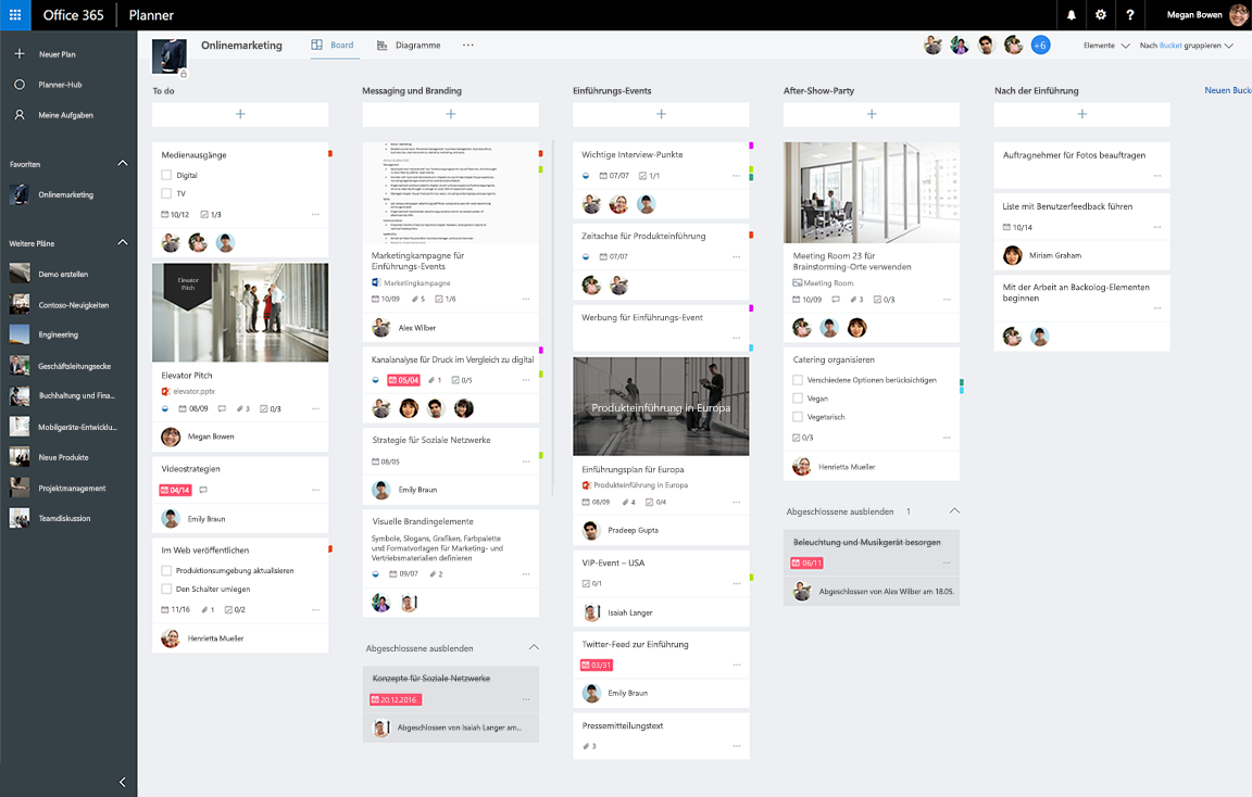 Screenshot eines Microsoft 365 Planner Taskboards