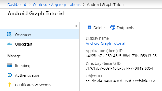Screenshot der Anwendungs-ID der neuen App-Registrierung