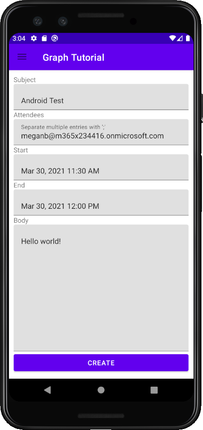 Screenshot des Formulars zum Erstellen eines Ereignisses in der App