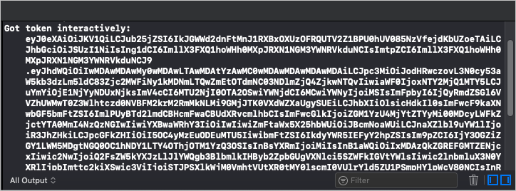 Screenshot des Ausgabefensters in Xcode mit einem Zugriffstoken