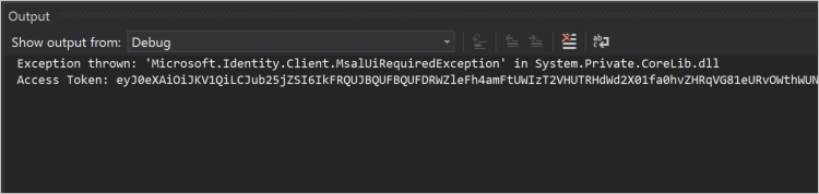 Screenshot des Ausgabefensters in Visual Studio