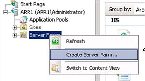 Screenshot des Rechtsklicks auf Serverfarmen für den Zugriff auf 