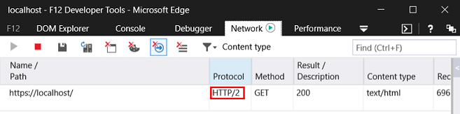 Screenshot of Local Host dash F 12 Developer Tools with Network tab displayed and H T T P 2 selected.