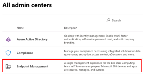 Screenshot: Alle Admin Center im Microsoft 365 Admin Center