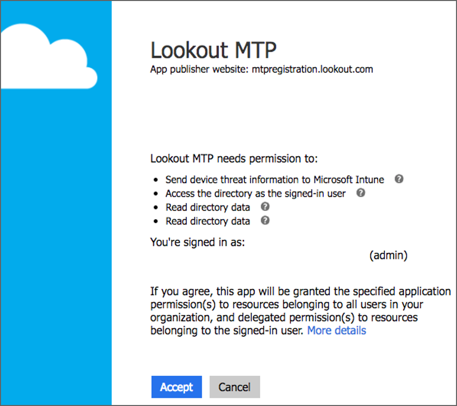Screenshot der Seite für die erste Anmeldung in der Lookout-Konsole