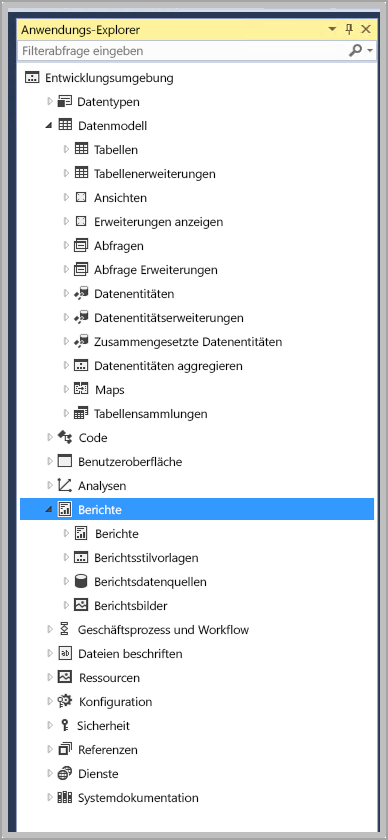 Screenshot des Anwendungs-Explorer-Fensters in VisualStudio.