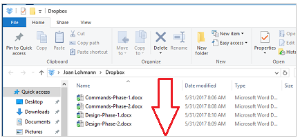 Screenshot einer Liste von Dateien in Dropbox