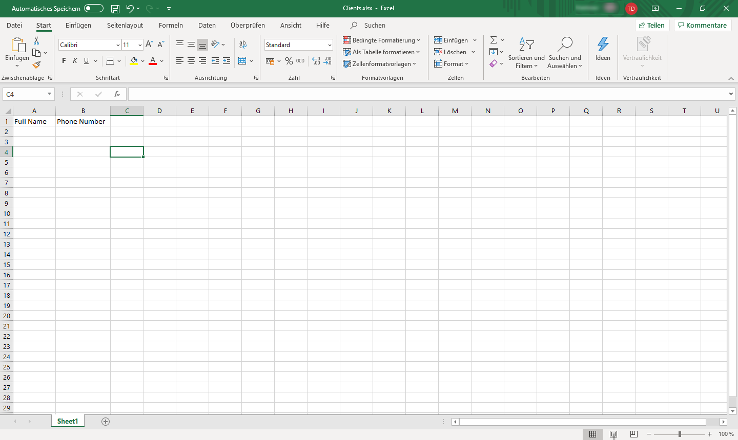 Screenshot der Struktur der Excel-Datei