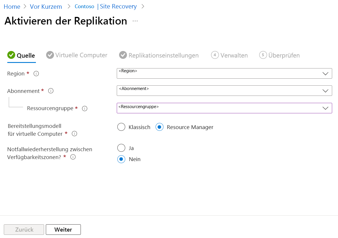 Screenshot showing the source options for replication.