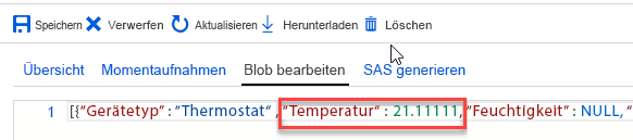 Screenshot der Temperatureigenschaft mit hervorgehobenem neuen Wert