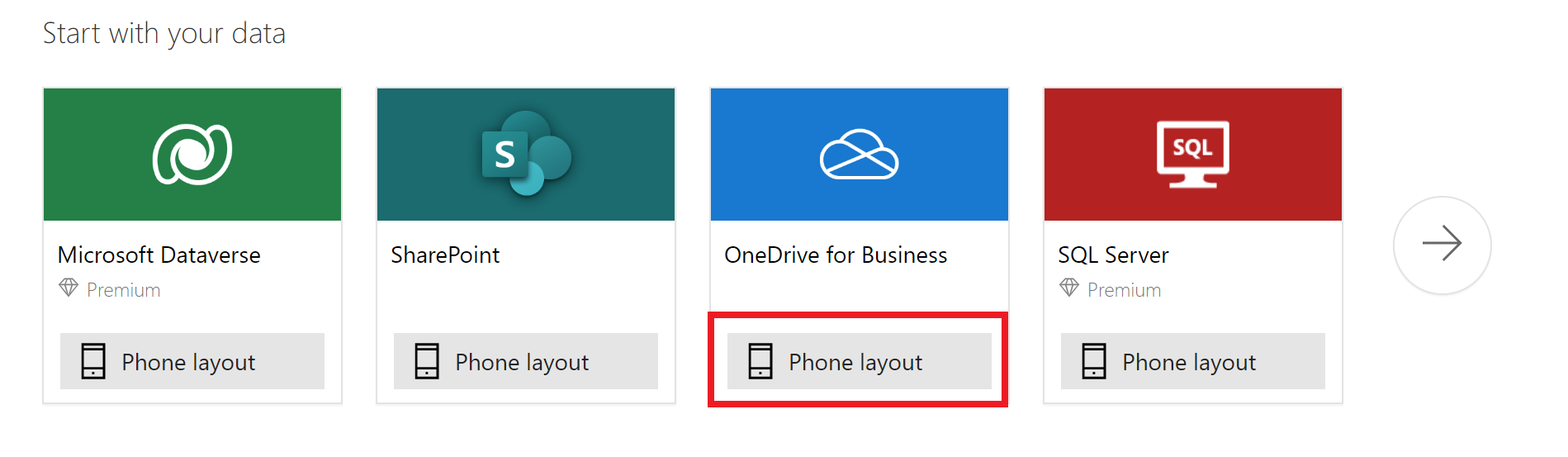 Screenshot des Startbildschirms mit Ihrem Datenbildschirm mit hervorgehobenem Telefonlayout für OneDrive