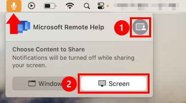 Screenshot des MacOS-Mikrofonfreigabedialogfelds zum Zulassen der Bildschirmfreigabe für Microsoft-Remotehilfe