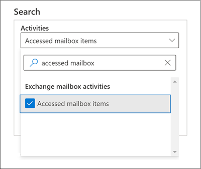 Suchen nach MailItemsAccessed-Aktionen im Überwachungsprotokoll-Suchtool.