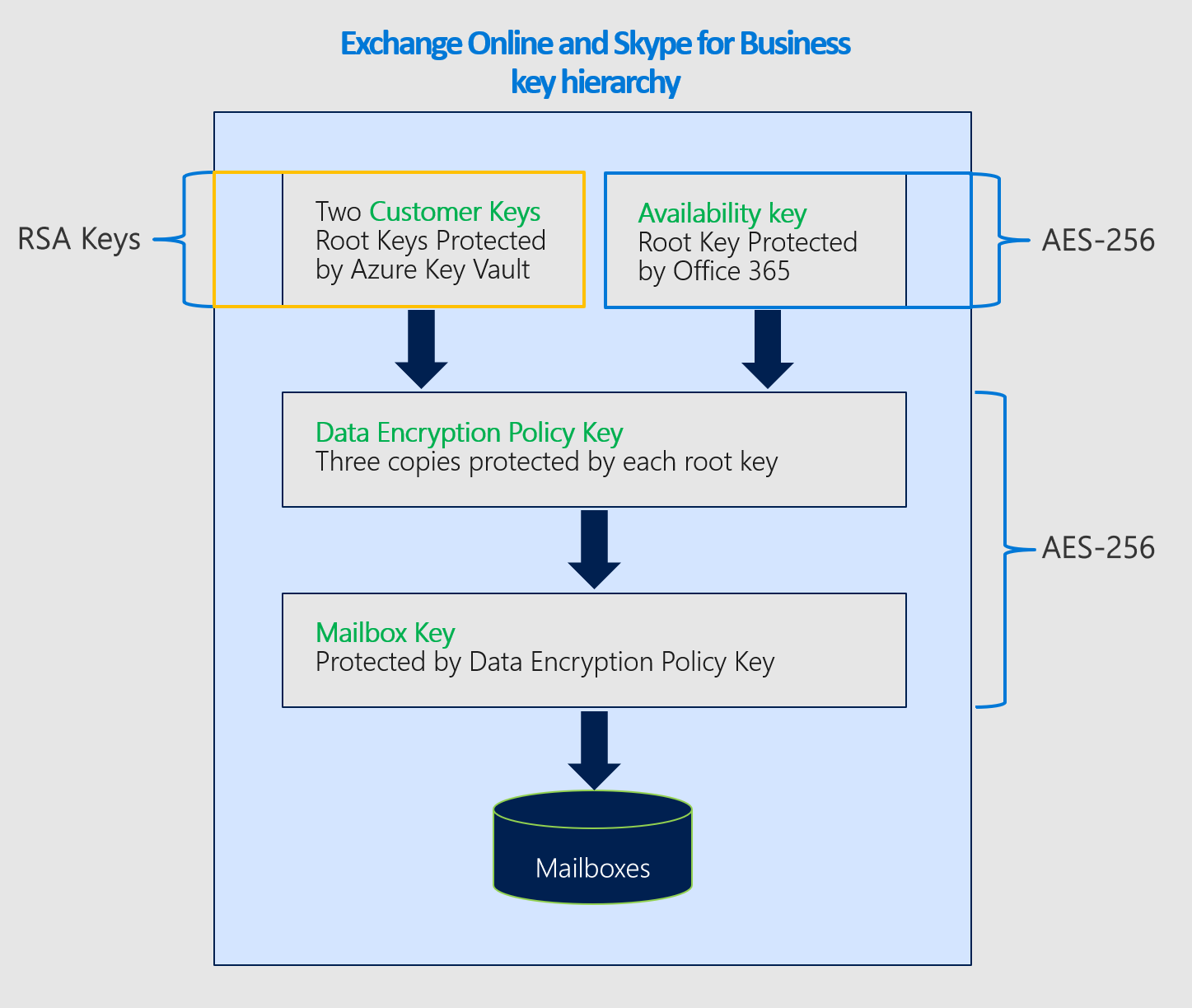 Verschlüsselungschiffren für Exchange Online Kundenschlüssel.