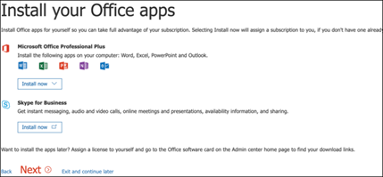 Die Office 365 E5 Seite, auf der Sie Ihre Office-Apps installieren können