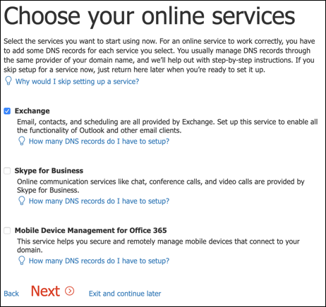 Abbildung of_Office 365 E5, in dem Sie Ihre Onlinedienste auswählen können.