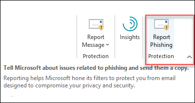 Melden Sie das Phishing-Add-In-Symbol für Outlook.